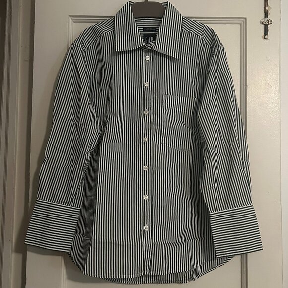 Gap Cotton Poplin Big Shirt in Green Stripe (size Petite XS) - NEW with tags - Picture 4 of 4